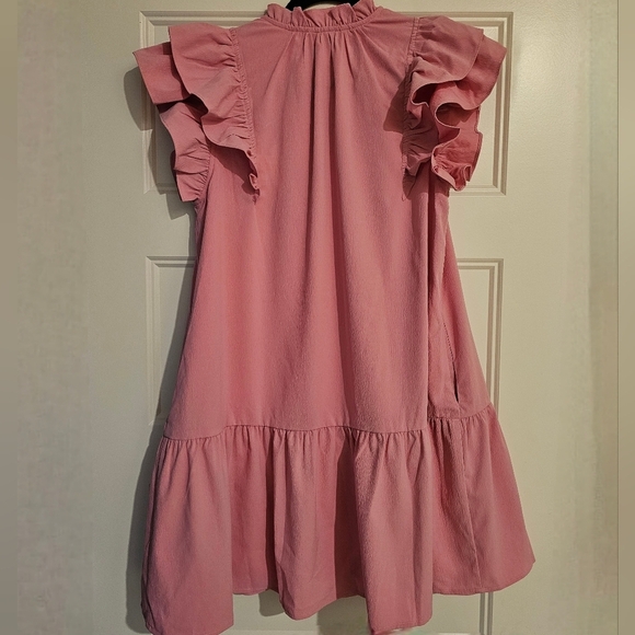 New Entro Pink Ruffled Midi Dress with Pockets sz medium - Picture 3 of 4